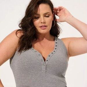 Torrid Gray Ribbed Snap Bodysuit